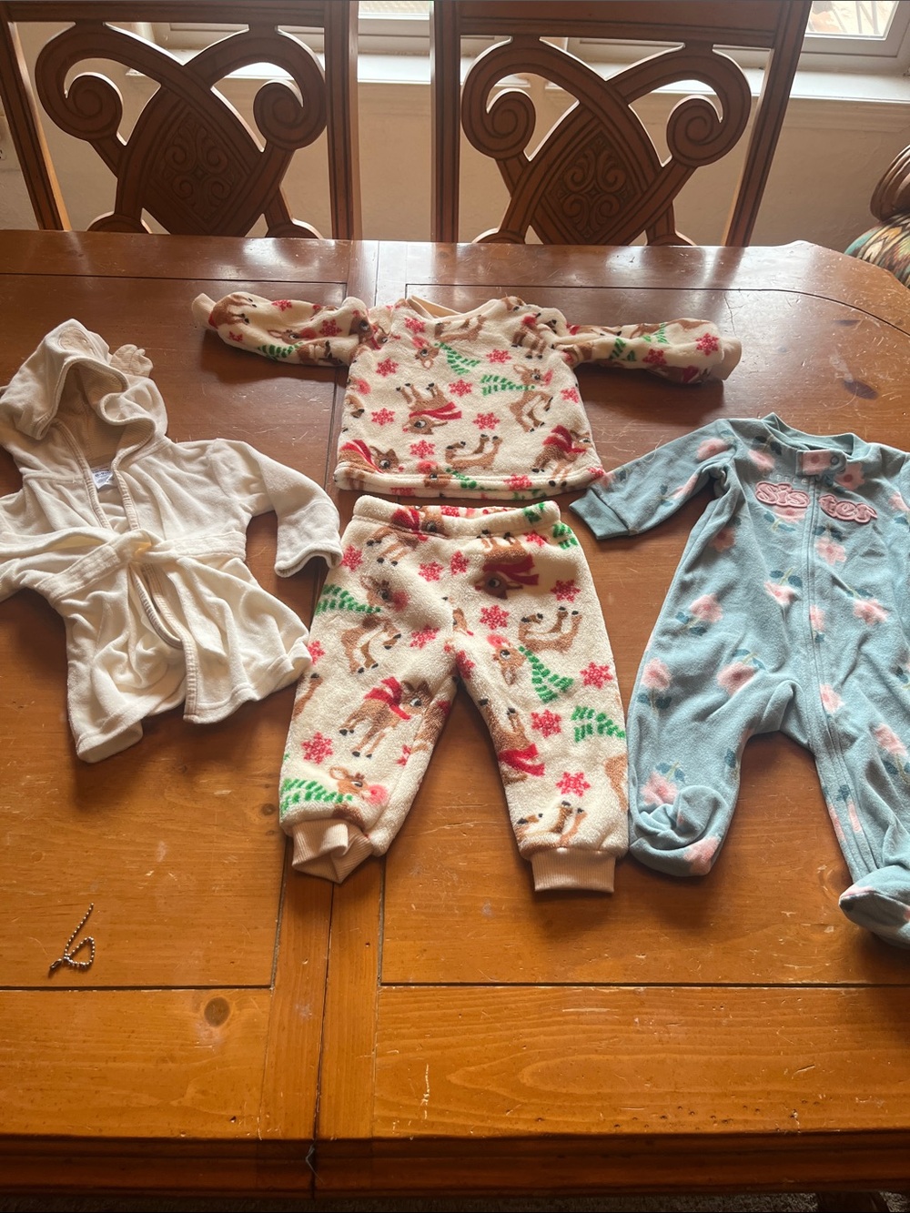 Carter's Cream and Light Blue Holiday Fleece Matching Set